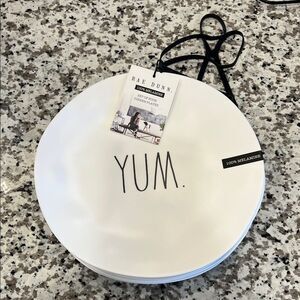 Rae Dunn Cream 'YUM' Melamine Dinner Plates - Set of 4